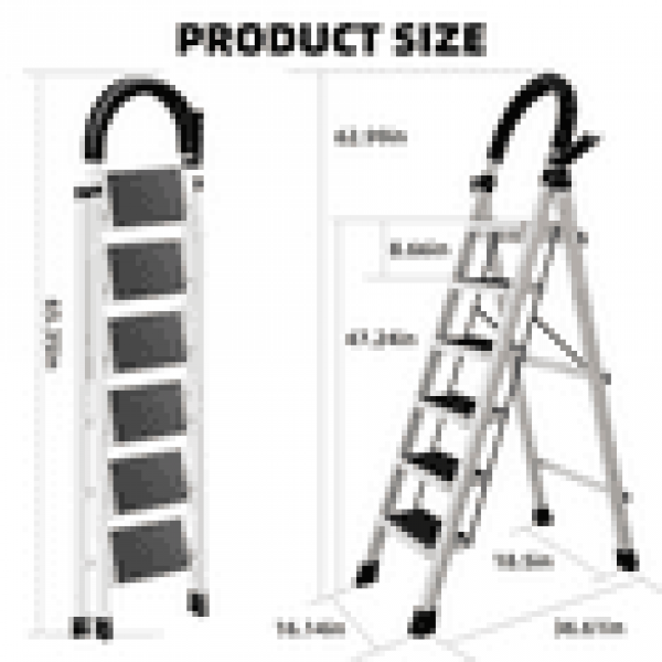 stusgo 6 Step Ladder Folding Step Stool with Tool Holder for Easy Use-White