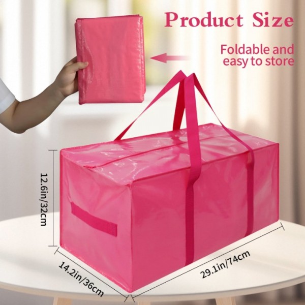 stusgo 6 Pack Extra Large Moving Bags Heavy Duty with Zippers & Carrying Handles, Moving Boxes Alternative, Packing Supplies, Large Storage Bags Totes for Space Saving(Pink)