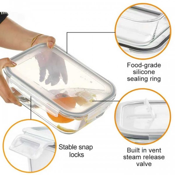 stusgo 20-Pc Superior Glass Food Storage Container Set (10 × 35 oz. Glass Containers + 10 × Airtight Locking Lids with Air Vent)Black