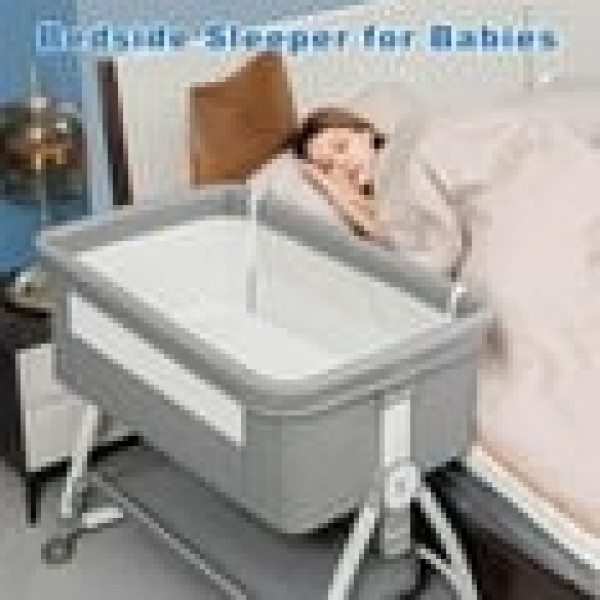 stusgo 5-in-1 Folding Baby Bassinet ,6 Height Adjustable withwith Lockable Wheels(Gray)