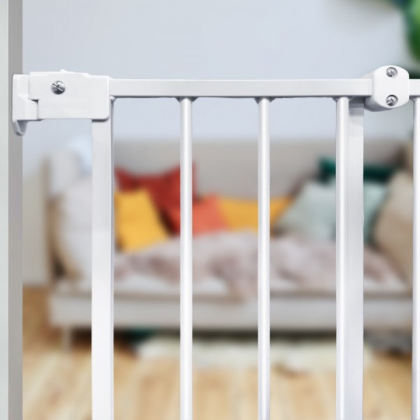 stusgo 28-42" No Bottom Bar Adjustable WidthBaby Gate for Babies, Elders and Pets, 2-in-1 Auto Close Dog Gate for The House, Stairs and Doorways, Safety Pet Gates with Large Walk Thru Door, White