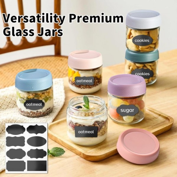 6 Pack 16 oz Overnight Oats Container Jar with Screw Lid - Wide Mouth Mason Salad Jars, Airtight Glass Food Storage Containers for Yogurt Spice Snacks Sugar（350ml）