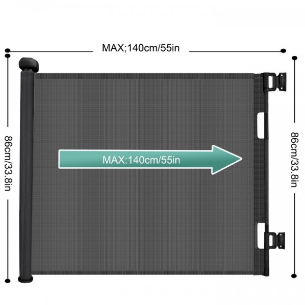 stusgo Retractable Baby Gate 33"x55"- Safety Mesh Baby Gate/Dog Gate, 33inch Tall and Extends up to 55inch Wide for Stairs, Doorways, Hallways, Banisters Indoor and Outdoor (Black)