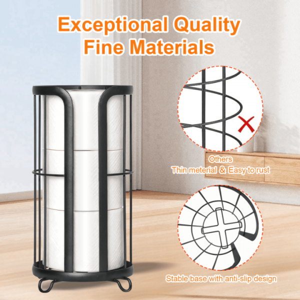 stusgo Freestanding Toilet Paper Holder with Storage, Modern Toilet Paper Storage Stand & Bathroom Toilet Paper Holder Stand, Holds Large Rolls（Black）