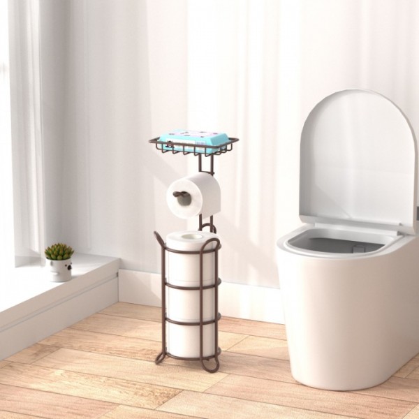 stusgo Upgraded Toilet Paper Holder Free Standing, Upgraded Portable Stainless Steel Toilet Paper Roll Storage Rack, Toilet Paper Roll Dispenser with Top Storage Shelf for Bathroom (Bronze)