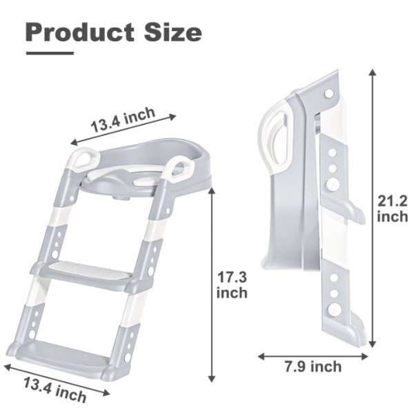 stusgo Potty Training Seat with Step Stool Ladder, Potty Training Toilet for Kids Boys Girls,Comfortable Safe Potty Seat with Anti-Slip Pads Folding Ladder(Grey)