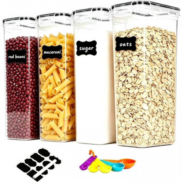 stusgo 4 Pcs 2.8L Airtight Food Storage Containers Set with Lids, Includes Spoons, Labels and a Pen