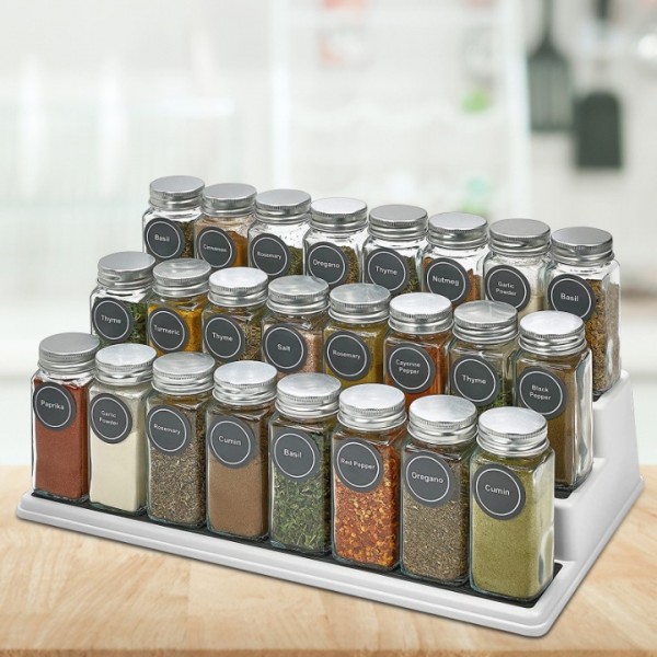 Stusgo 24-Piece Glass Spice Organizer with Labels, Shaker Lids, and Airtight Caps