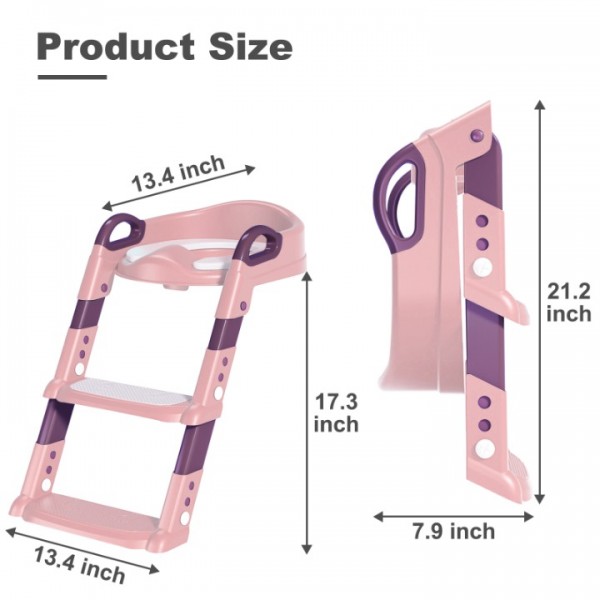 stusgo Potty Training Seat with Step Stool Ladder, Potty Training Toilet for Kids Boys Girls,Comfortable Safe Potty Seat with Anti-Slip Pads Folding Ladder(Pink)