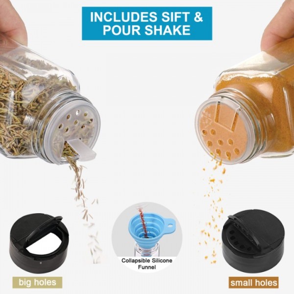 Stusgo 24-Piece Glass Spice Organizer with Labels, Shaker Lids, and Airtight Caps