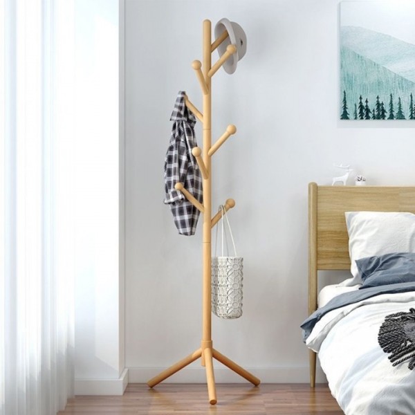 Coat Rack Freestanding,Wooden Coat Tree with 8 Hooks(Sphere) and 3 Adjustable Section Height for Bedroom, Hallway, Entrance,Office,Coat Hanger Percheros for Jackets Sweater Hat Bag