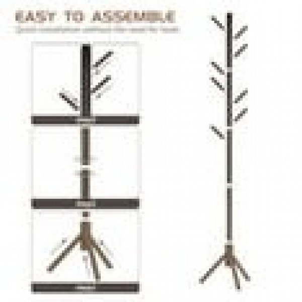 stusgo Coat Rack Freestanding,Wooden Coat Tree with 8 Hooks and 3 Adjustable Section Height for Bedroom, Hallway, Entrance,Office,Coat Hanger Percheros for Jackets Sweater Hat Bag Wigs,Dark Walnut