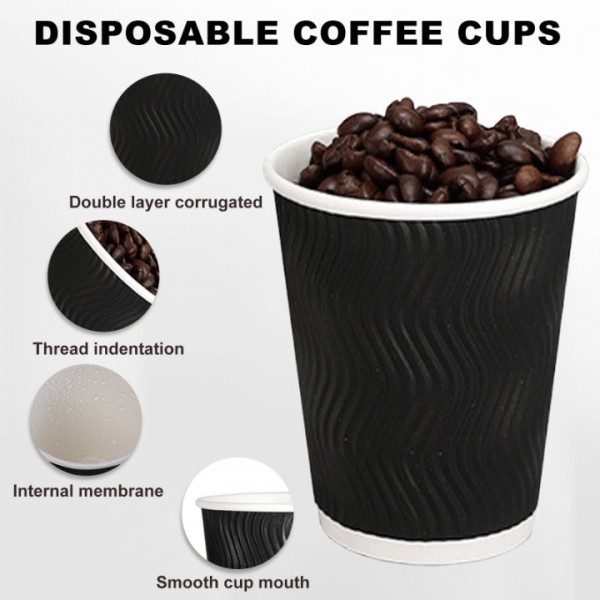 stusgo 16oz Paper Cups,100 Pcs Disposable Paper Coffee Cups with Lids,Hot Drinks, Cold Drinks, Juice Tea，Ideal for Home, Parties, Weddings（16oz，100 Pack，Black）
