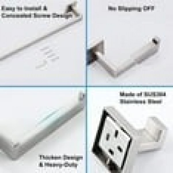 Stusgo Silver 5-Piece Square Bathroom Hardware Set - 304 Stainless Steel Bathroom Towel Holder Set