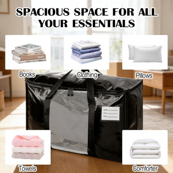 stusgo 12 Pack Extra Large Moving Bags Heavy Duty with Zippers & Carrying Handles, Moving Boxes Alternative, Packing Supplies, Large Storage Bags Totes for Space Saving(Black)