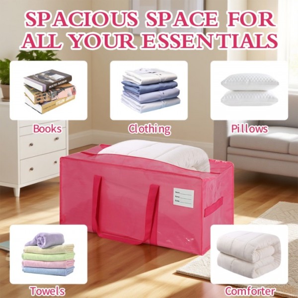 stusgo 6 Pack Extra Large Moving Bags Heavy Duty with Zippers & Carrying Handles, Moving Boxes Alternative, Packing Supplies, Large Storage Bags Totes for Space Saving(Pink)