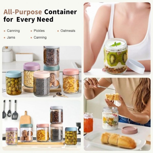 stusgo 6 Pack 24 Oz Glass Overnight Oats Containers with Lids, Glass Overnight Oats Jars