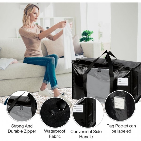 stusgo 12 Pack Extra Large Moving Bags Heavy Duty with Zippers & Carrying Handles, Moving Boxes Alternative, Packing Supplies, Large Storage Bags Totes for Space Saving(Black)