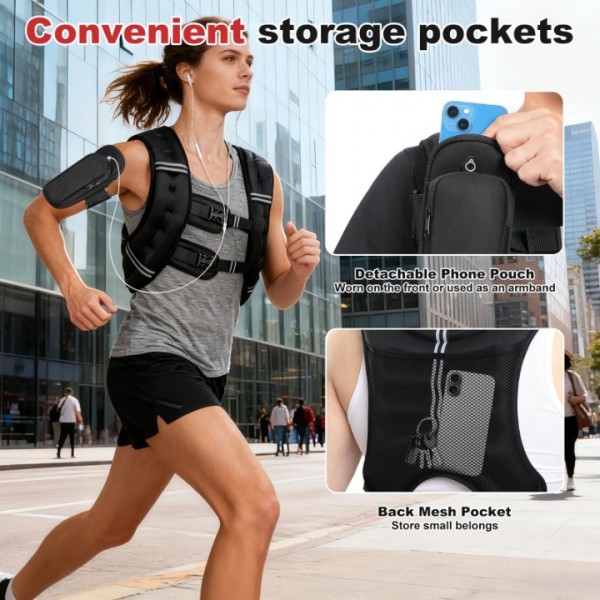 stusgo Adjustable Weighted Vests, 8kg Strength Training Weight Vests with Detachable Phone Pouch for Workout Vest