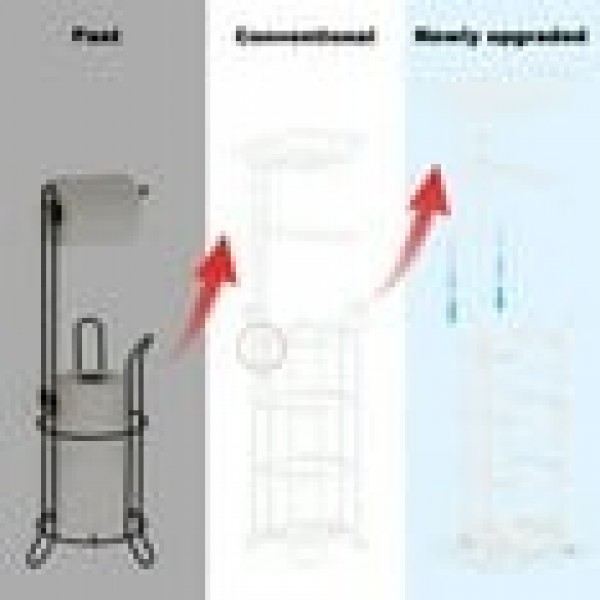 stusgo Inserted Tube Upgraded Toilet Paper Holder Free Standing, Paper Roll Dispenser with Top Storage Shelf for Bathroom-White