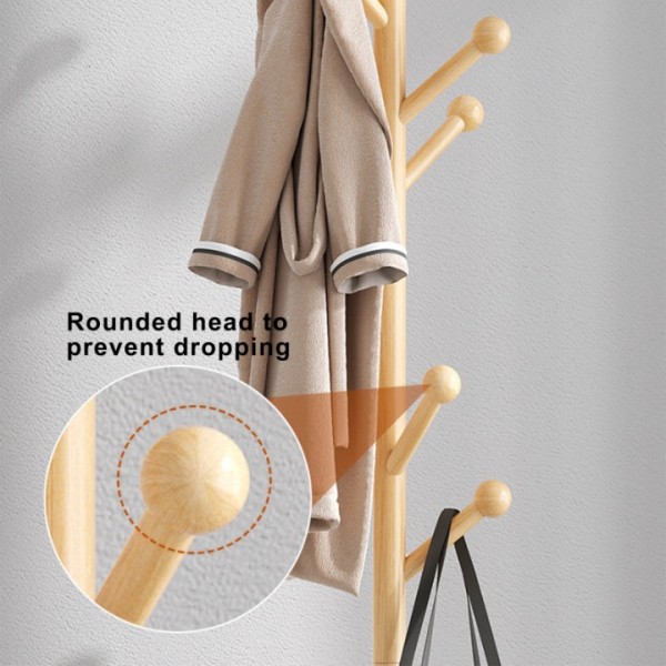 Coat Rack Freestanding,Wooden Coat Tree with 8 Hooks(Sphere) and 3 Adjustable Section Height for Bedroom, Hallway, Entrance,Office,Coat Hanger Percheros for Jackets Sweater Hat Bag