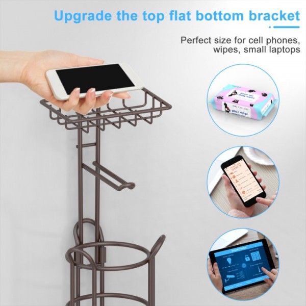 stusgo Upgraded Toilet Paper Holder Free Standing, Upgraded Portable Stainless Steel Toilet Paper Roll Storage Rack, Toilet Paper Roll Dispenser with Top Storage Shelf for Bathroom (Bronze)