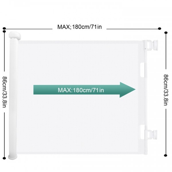 stusgo Retractable Baby Gate 33"x71"- Safety Mesh Baby Gate/Dog Gate, 33inch Tall and Extends up to 71inch Wide for Stairs, Doorways, Hallways, Banisters Indoor and Outdoor (White)