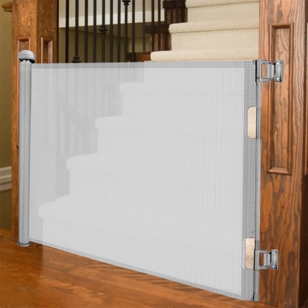 stusgo Retractable Baby Gate 33"x55"- Retractable Dog Gate, Extra Wide Safety Mesh Gate Pet Gate for Stairs Doorways Hallways Indoor and Outdoor (Grey)