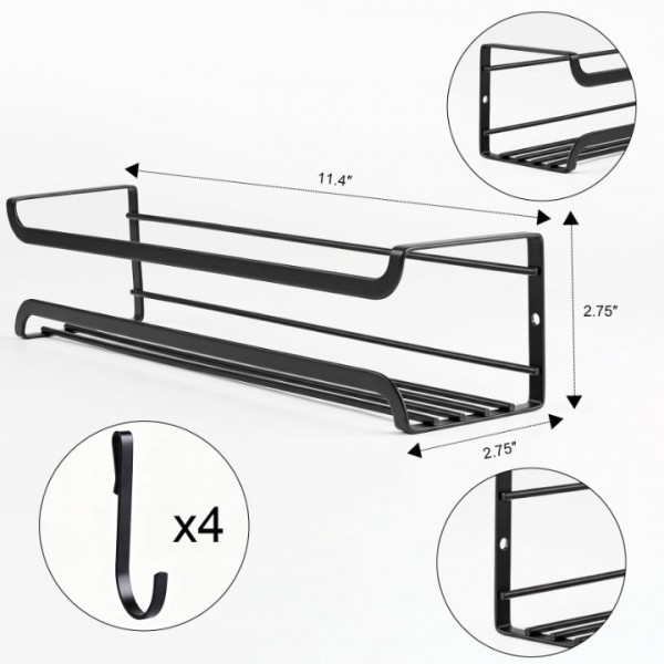 stusgo 4-Tier Spice Rack Organizer for Cabinet Door, Wall Mount with Adhesive or Screws, Black