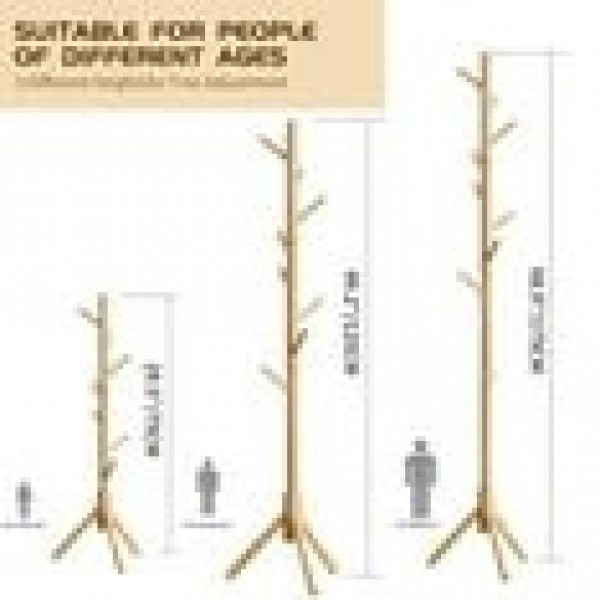 stusgo Coat Rack Freestanding,Wooden Coat Tree with 8 Hooks and 3 Adjustable Section Height for Bedroom, Hallway, Entrance,Office,Coat Hanger Percheros for Jackets Sweater Hat Bag Wigs(black)