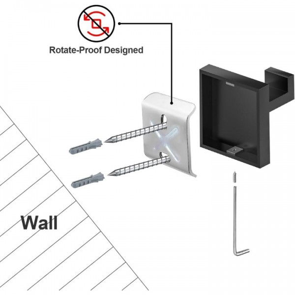 stusgo 4-Piece Set Matte Black Towel Hook Stainless Steel Bathroom