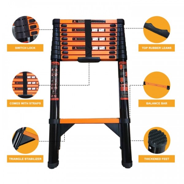 stusgo 12.8FT Telescoping Ladders, 3.9M Carbon Steel Extension Ladder, Heavy Duty 330lbs Capacity