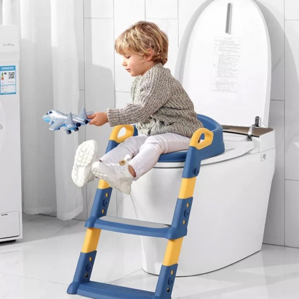 stusgo Potty Training Seat with Step Stool Ladder, Potty Training Toilet for Kids Boys Girls,Comfortable Safe Potty Seat with Anti-Slip Pads Folding Ladder(Blue)