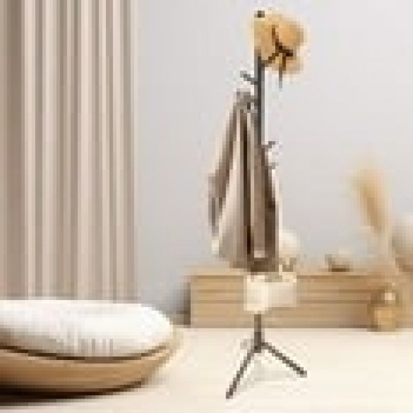 stusgo Coat Rack Freestanding,Wooden Coat Tree with 8 Hooks and 3 Adjustable Section Height for Bedroom, Hallway, Entrance,Office,Coat Hanger Percheros for Jackets Sweater Hat Bag Wigs,Dark Walnut