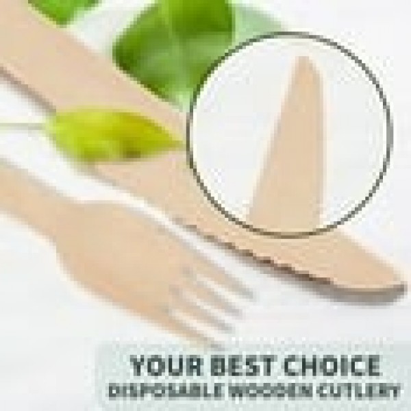stusgo 360 Pieces Wooden Disposable Cutlery(120 Forks, 120 Spoons, 120 Knives)