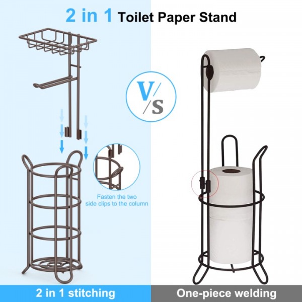 stusgo Upgraded Toilet Paper Holder Free Standing, Upgraded Portable Stainless Steel Toilet Paper Roll Storage Rack, Toilet Paper Roll Dispenser with Top Storage Shelf for Bathroom (Bronze)