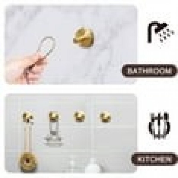 stusgo 4 Pack Towel Hooks Suction Cup Hooks for Bathroom Rustproof No Drill Hooks(Gold)