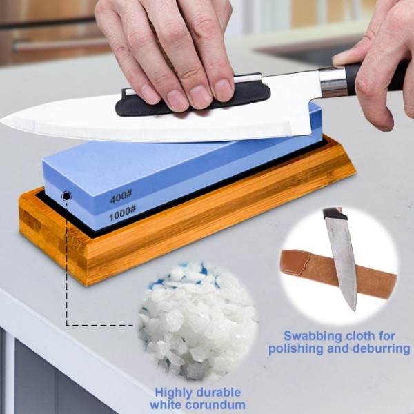 stusgo Knife Sharpening Stone Set - 2 Side Grit 400/1000 3000/8000 Kitchen Knife Sharpener Stone Includes Non-Slip Rubber Bases