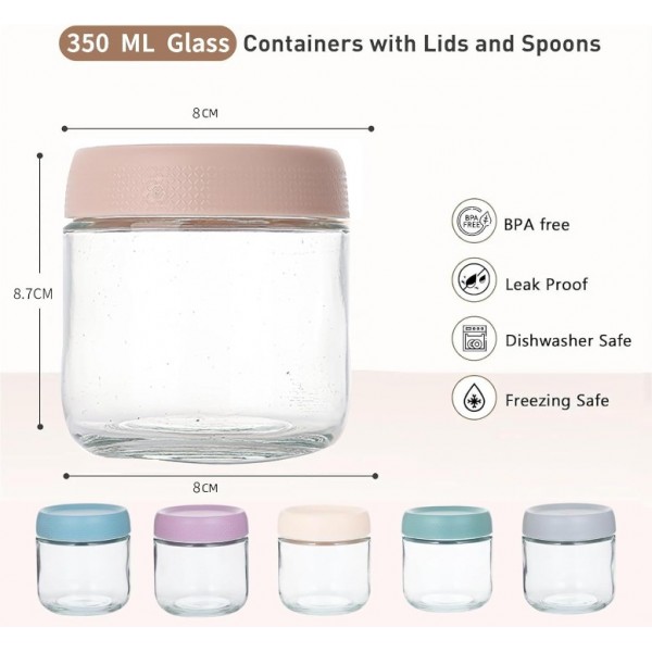 6 Pack 16 oz Overnight Oats Container Jar with Screw Lid - Wide Mouth Mason Salad Jars, Airtight Glass Food Storage Containers for Yogurt Spice Snacks Sugar（350ml）