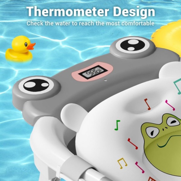 stusgo Collapsible Baby Bathtub, Plastic Frog Baby Bath Tub with Soft Cushion & Thermometer（Grey）