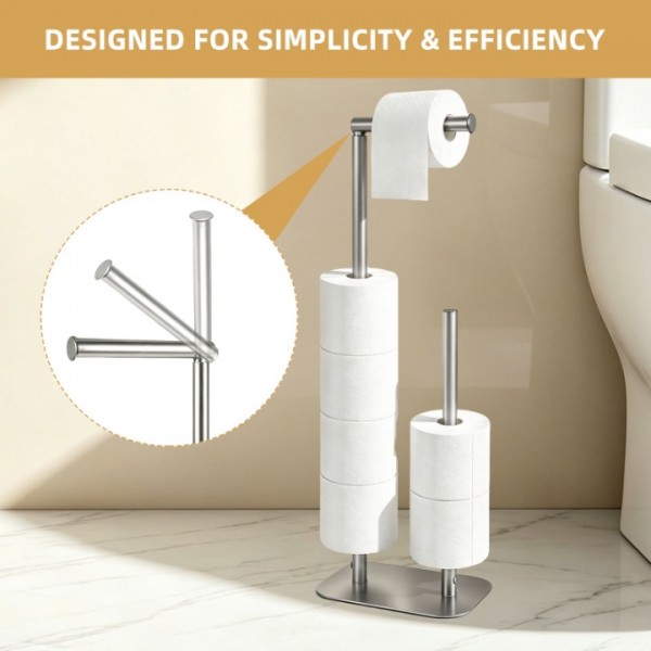 stusgo 2-in-1 Freestanding Toilet Paper Holders, Black Stainless Steel Toilet Tissue Roll Storage Stand with Reserve for Bathroom, Fits Standard & Mega Rolls（Sliver）