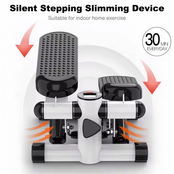 stusgo Stepper for Exercise, Portable Mini Stair Stepper with Digital Display, Stepper with Resistance Bands for Exercise, Suitable Up and Down Swing Twist for Home, Office, Outdoor White