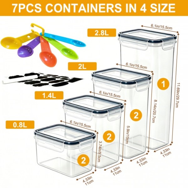 stusgo 7 Pcs Airtight Food Storage Containers Set with Lids, Canisters for Cereal, Dry Food and Sugar
