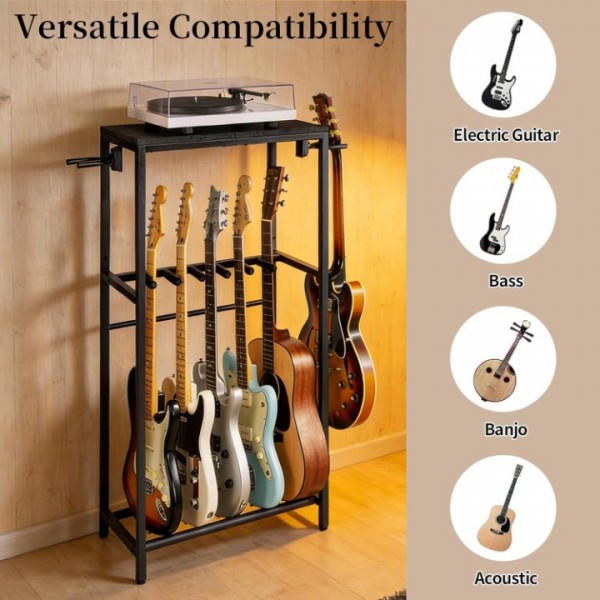 stusgo Multi Guitar Stand,Multiple Guitar Rack Holder for 7 Guitars,Guitars Display Rack with 2 Guitar Holders for Home,Stage,Studio, Black
