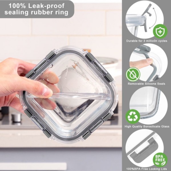 stusgo 24 Pcs Glass Storage Containers with Lids, Reusable for Kitchen Organization (12Pcs Black)