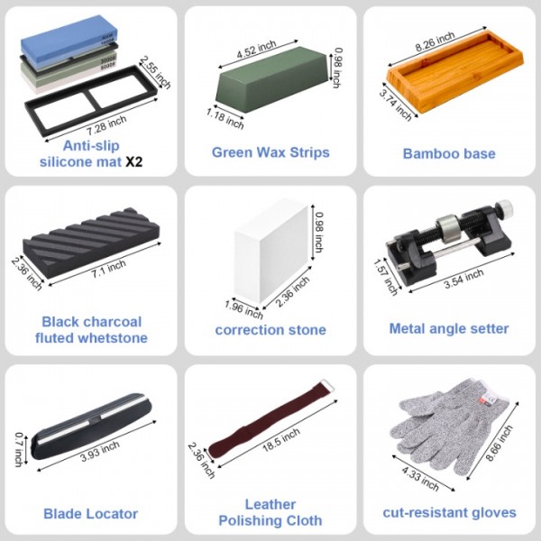 stusgo Black grooved oilstone whetstone set,4 Side Grit 400/1000 3000/8000 Grit Kitchen Knife Sharpener Stone Kit