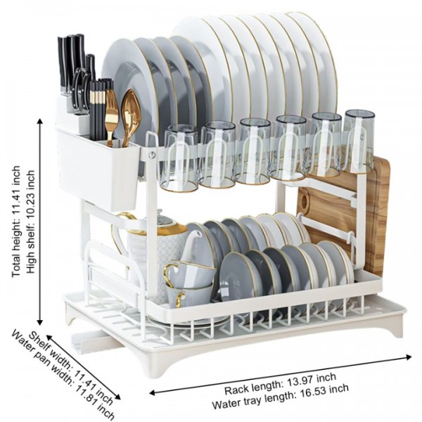 stusgo Foldable Over The Sink Dish Drying Rack with Drainage,Stainless Steel Large Multifunctional Dish Racks,Rustproof Dish Rack for Kitchen Counter Organization 2 Tier White