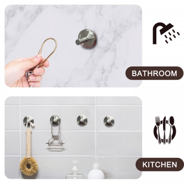 stusgo 4 Pack Towel Hooks Suction Cup Hooks for Bathroom Rustproof No Drill Hooks(Silver)