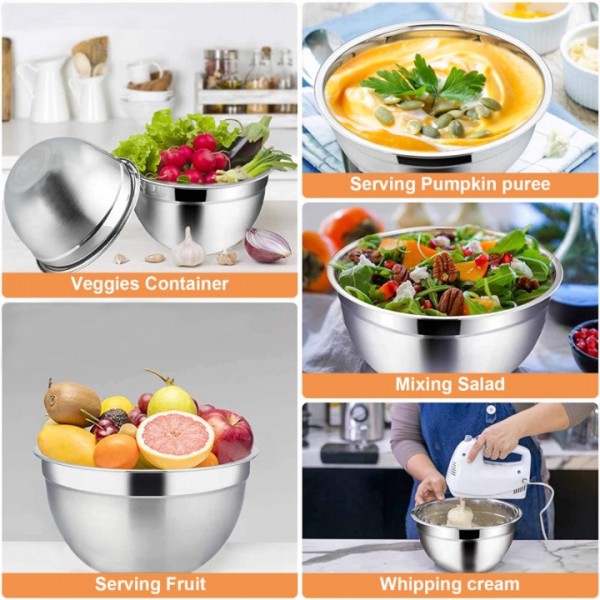 stusgo 7 Pcs Mixing Bowls with Lids （5、4、3、2、1.5、1、0.75Q），21 Pcs Stainless Steel Mixing Bowls Set-Colorful
