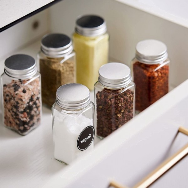 Stusgo 24-Piece Glass Spice Organizer with Labels, Shaker Lids, and Airtight Caps